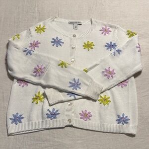 Autumn Cashmere White Cardigan with Pastel Floral Embroidery